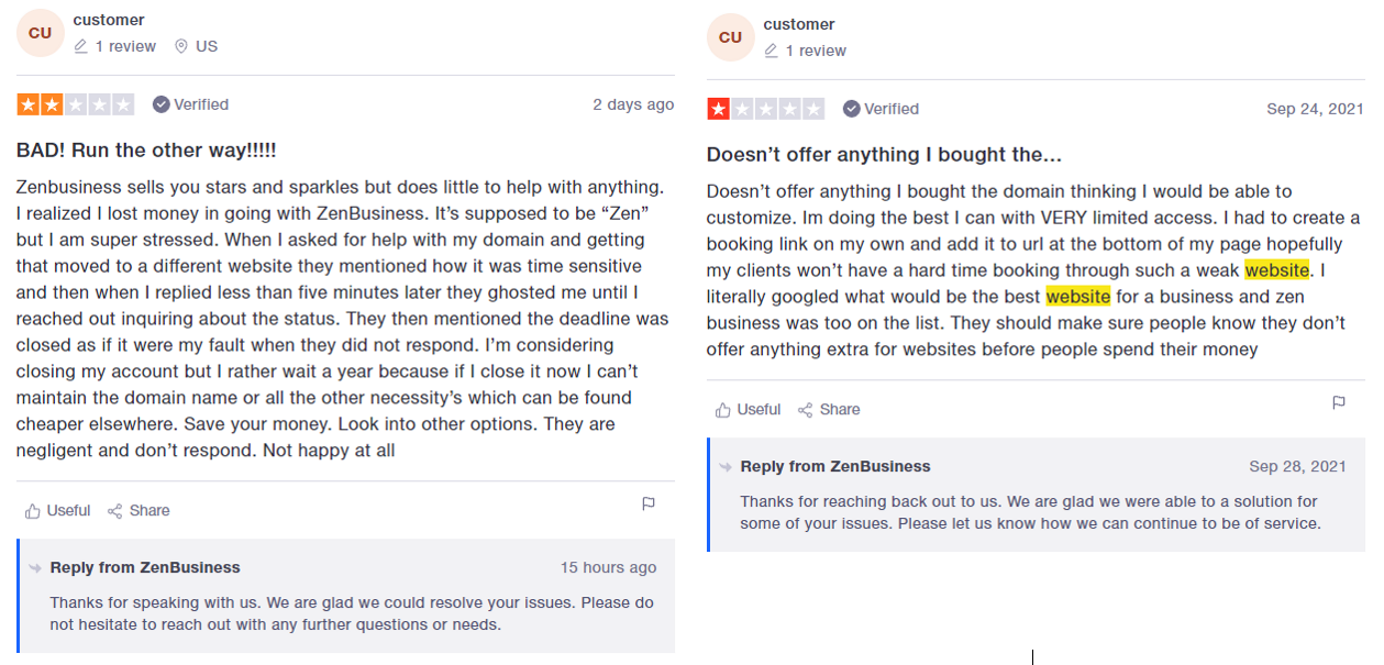 Negative customer feed back - business website