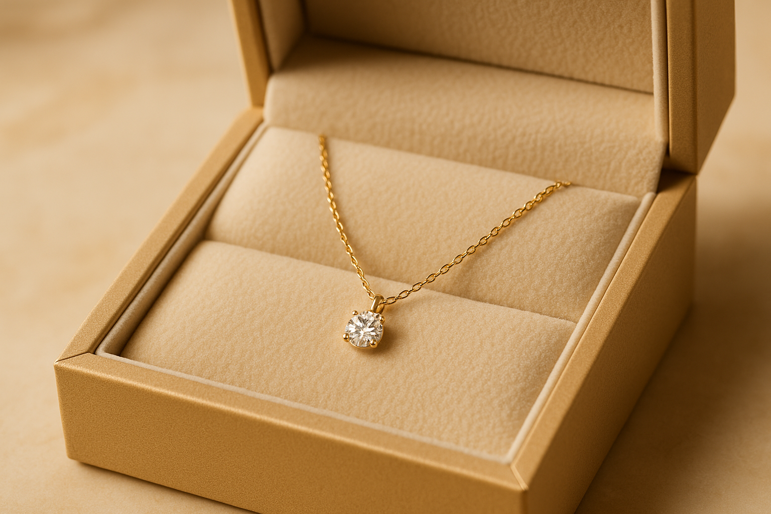 Auksinė grandinėlė su deimantu dėžutėje