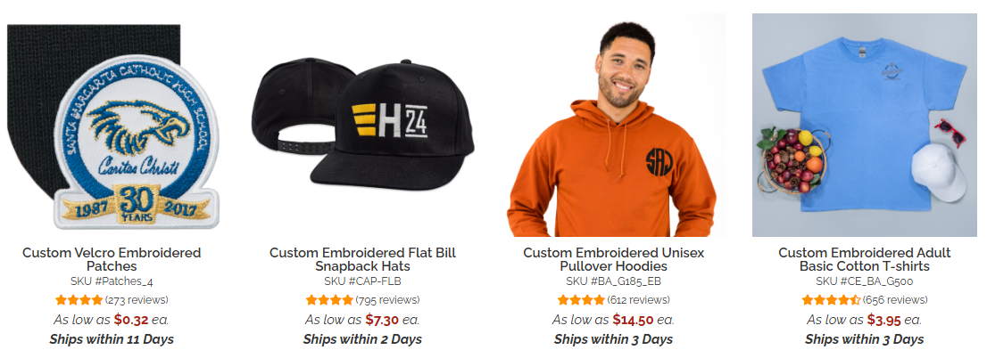 Embroidered Products Available on Imprint