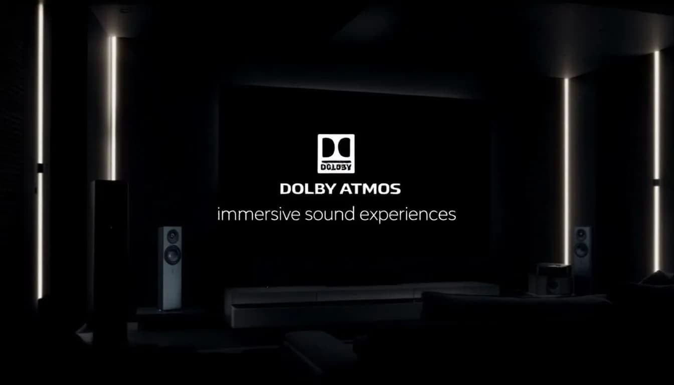 Ein Bild von einem Heimkino mit Dolby Atmos Lautsprechern, das zeigt, warum man Dolby Atmos testen sollte.