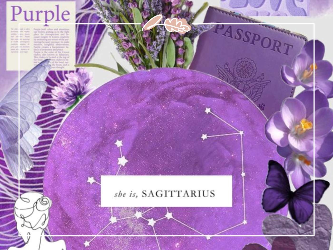 Purple Sagittarius Collage - Top Sagittarius gifts, perfect picks for adventurous spirits in 2024. Purple zodiac-inspired art with astrology elements.