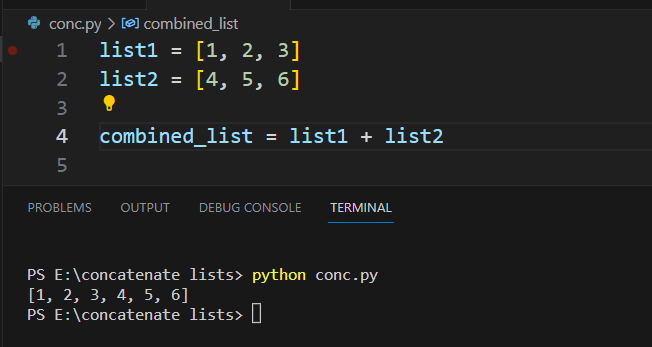  Concatenating Lists Using '+' Operator