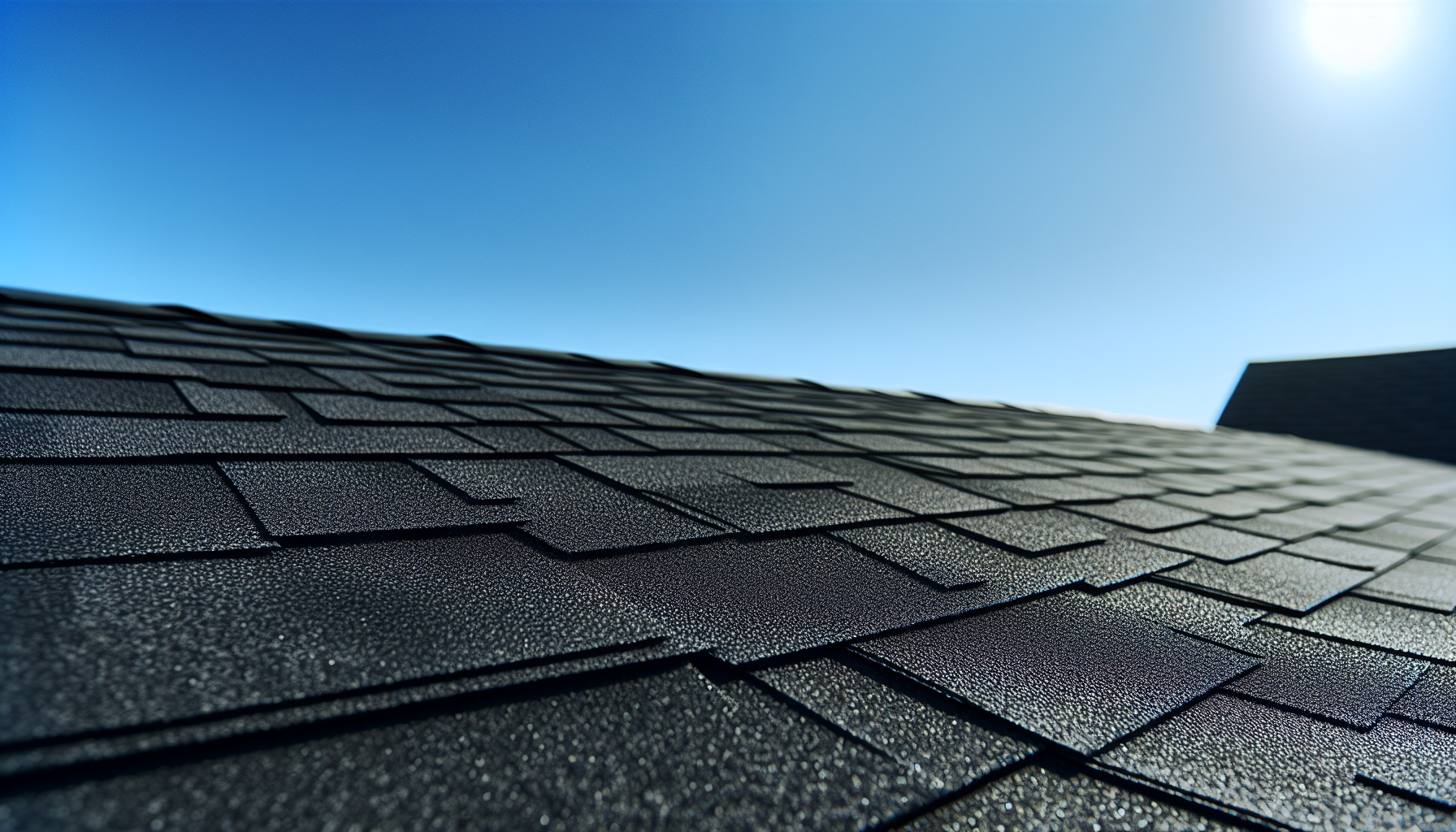 A newly installed asphalt roof with clean shingles