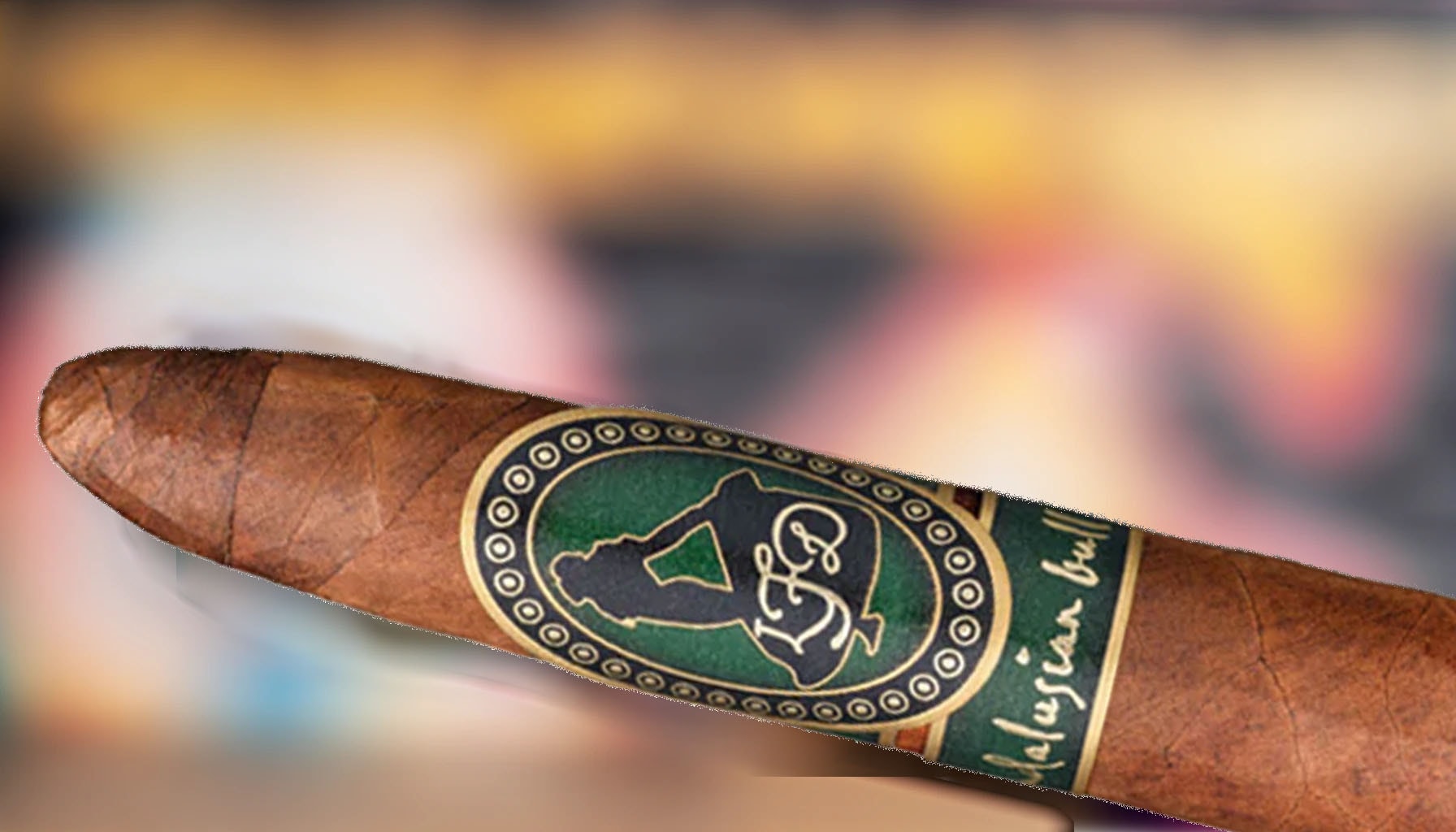 A close-up of a rolled La Flor Dominicana Andalusian Bull cigar