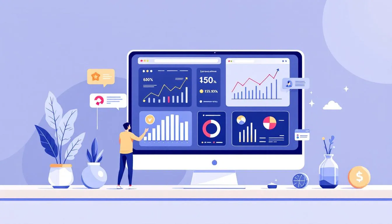 Local SEO results are important. An illustration showing the process of monitoring and adjusting an SEO strategy, including analytics data.