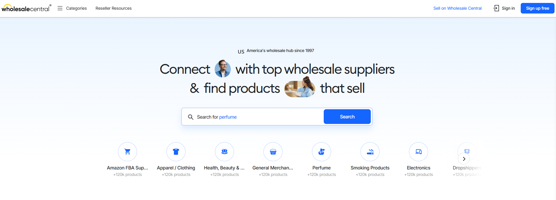 wholesale central homepage screenshot to help create your business 