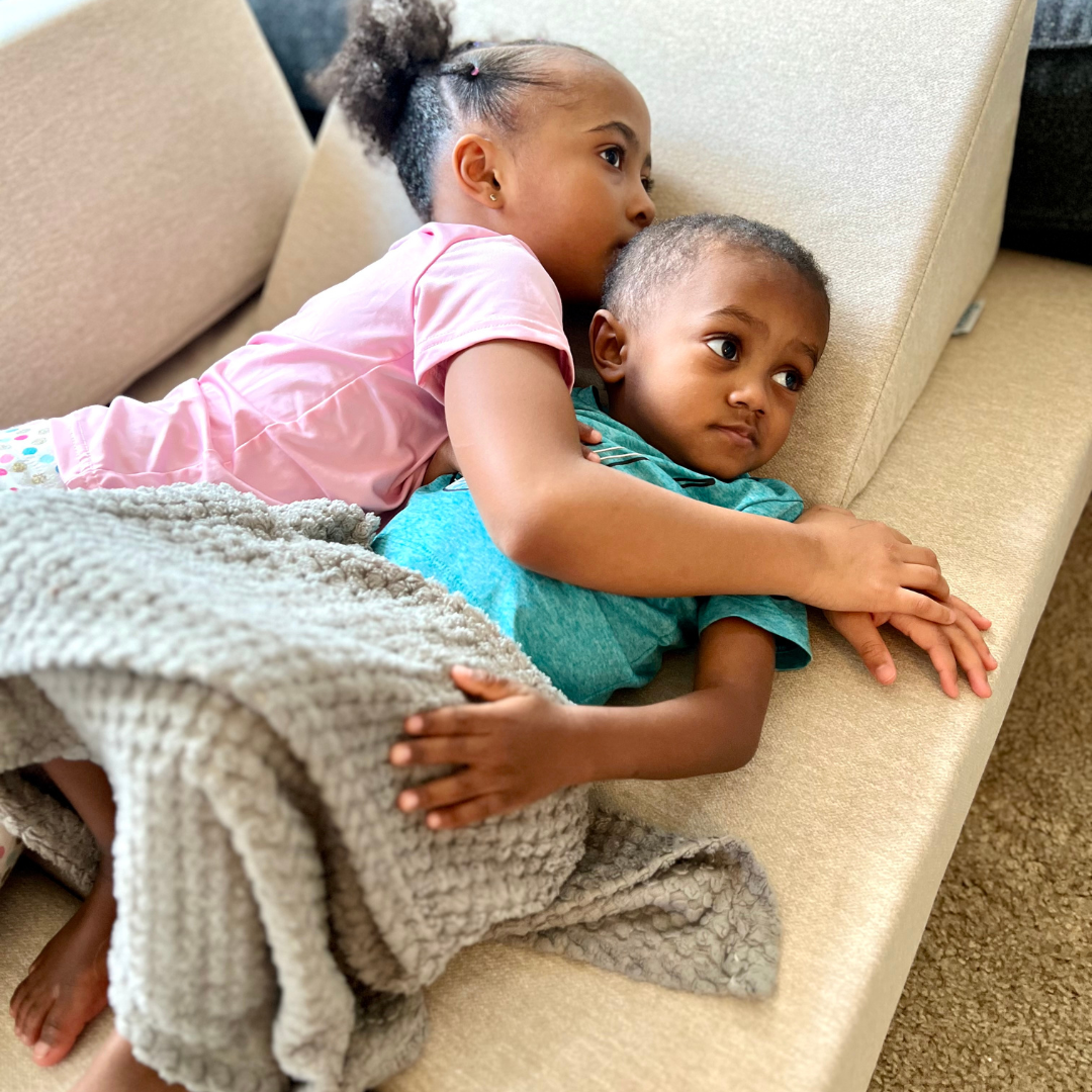 Kids together on a Figgy luxury play couch