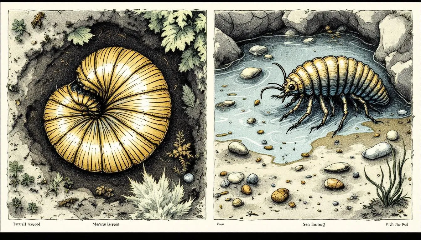 Comparison of terrestrial and marine isopods in their habitats.