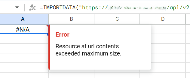 IMPORTDATA size limitation error message
