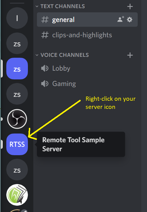 Right-click on Server Icon