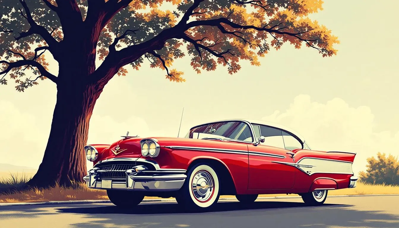 A classic car parked under a tree, showcasing its beauty while highlighting why classic car insurance can be more affordable than you think.