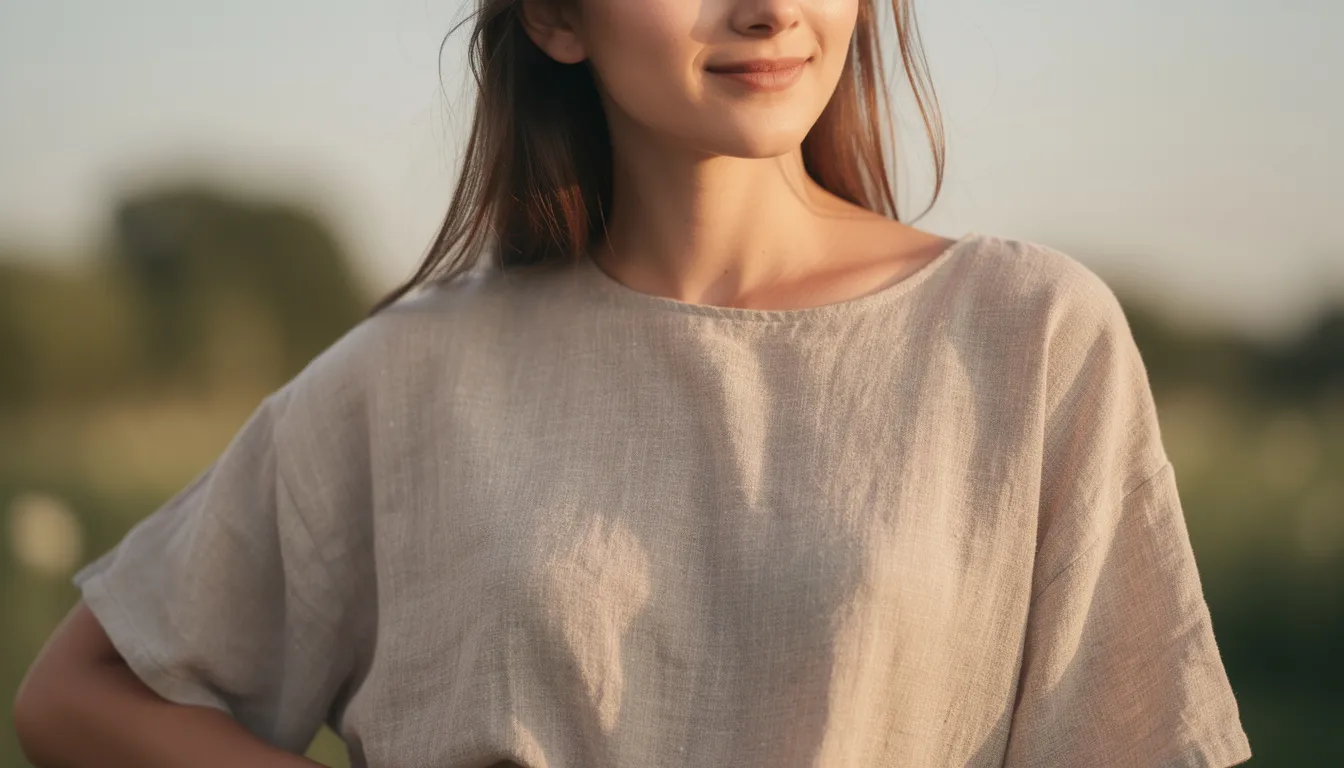 A person is comfortably wearing a loose organic cotton shirt while basking in natural sunlight, showcasing the breathability and softness of natural fibers. Unlike synthetic fabrics, this cotton garment allows the skin to breathe, making it ideal for hot days and sensitive skin.