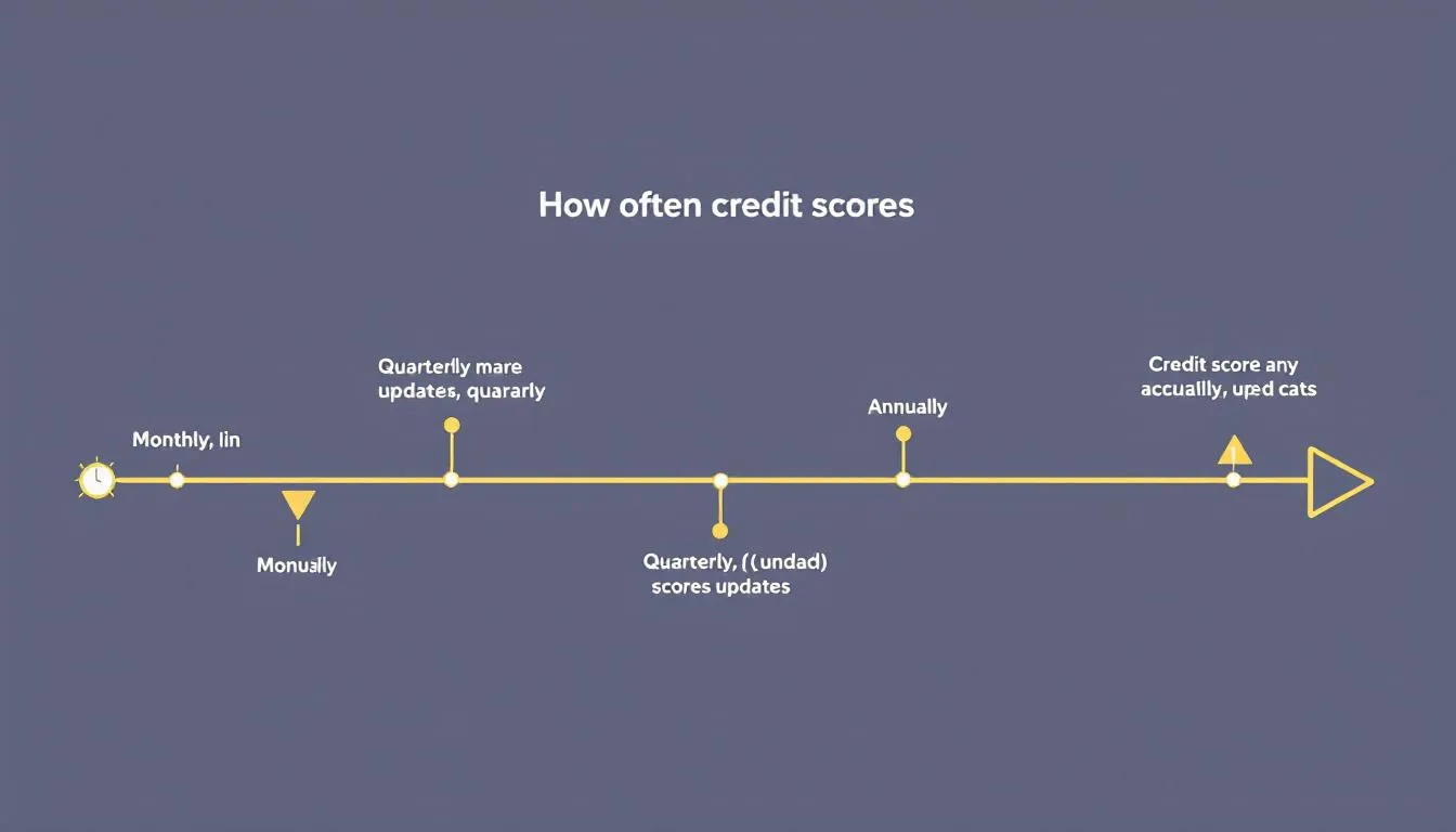 A visual representation of how often credit scores update, showing a timeline.