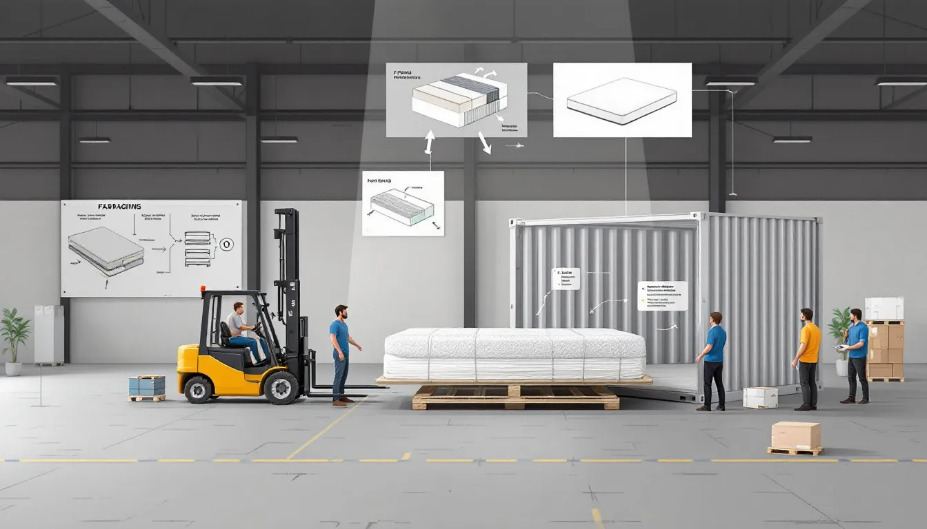 Packaging and shipping processes for foam mattresses.