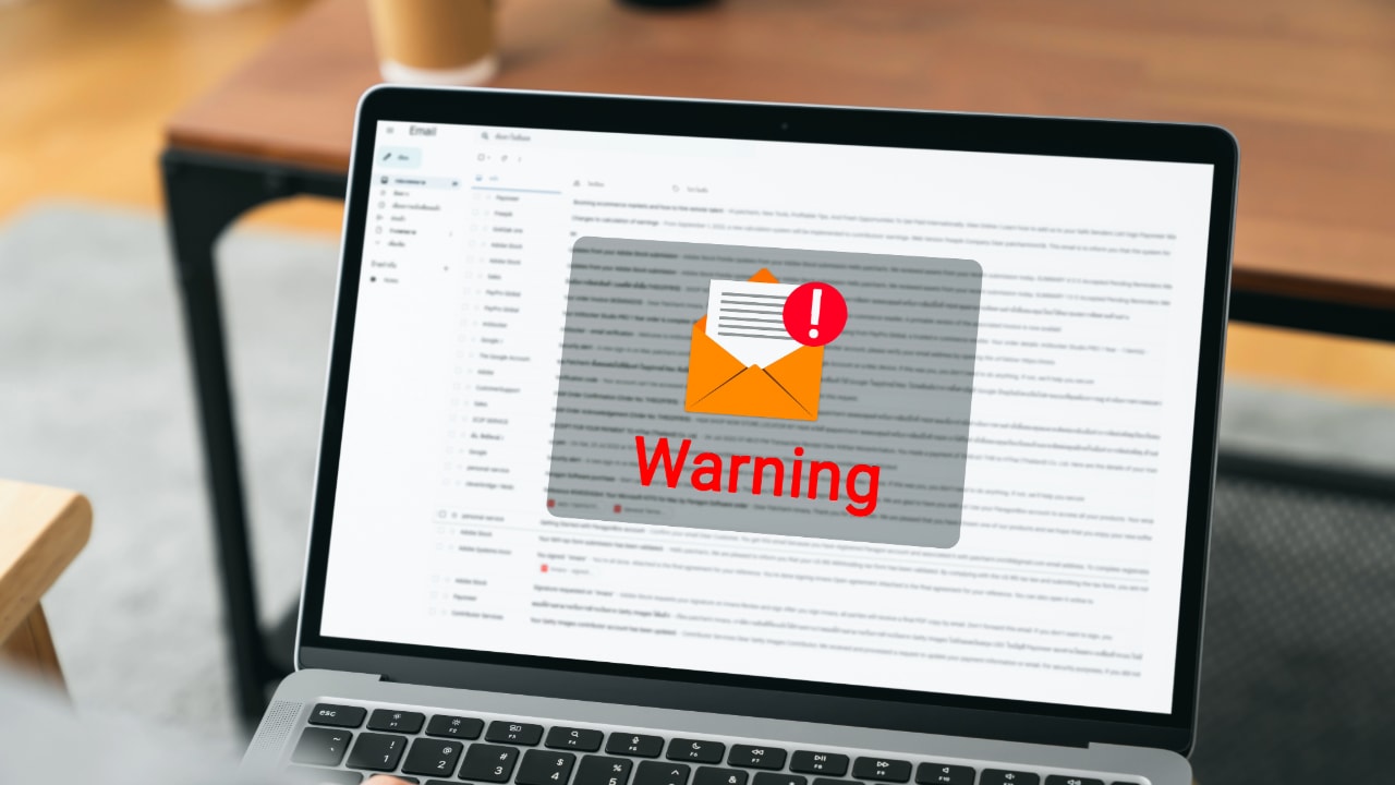 email warning, warning on laptop screen