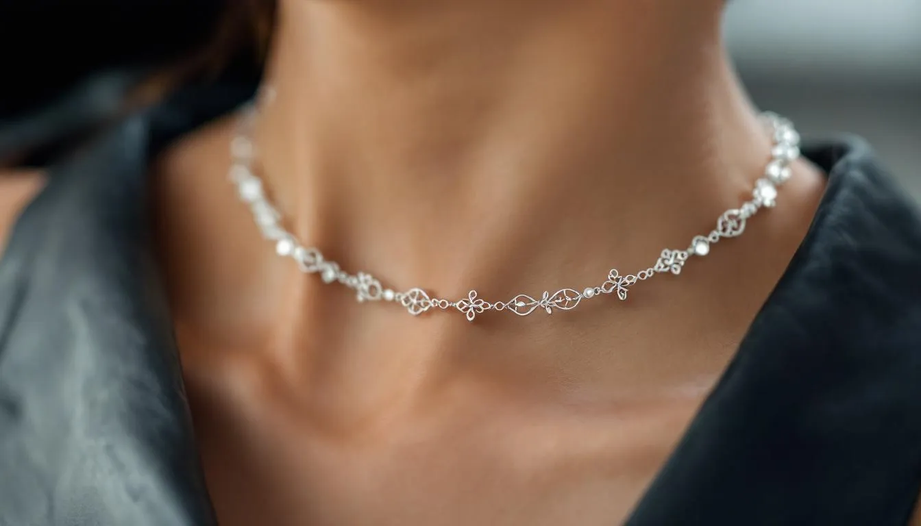 A close-up of a high-quality sterling silver anklet.