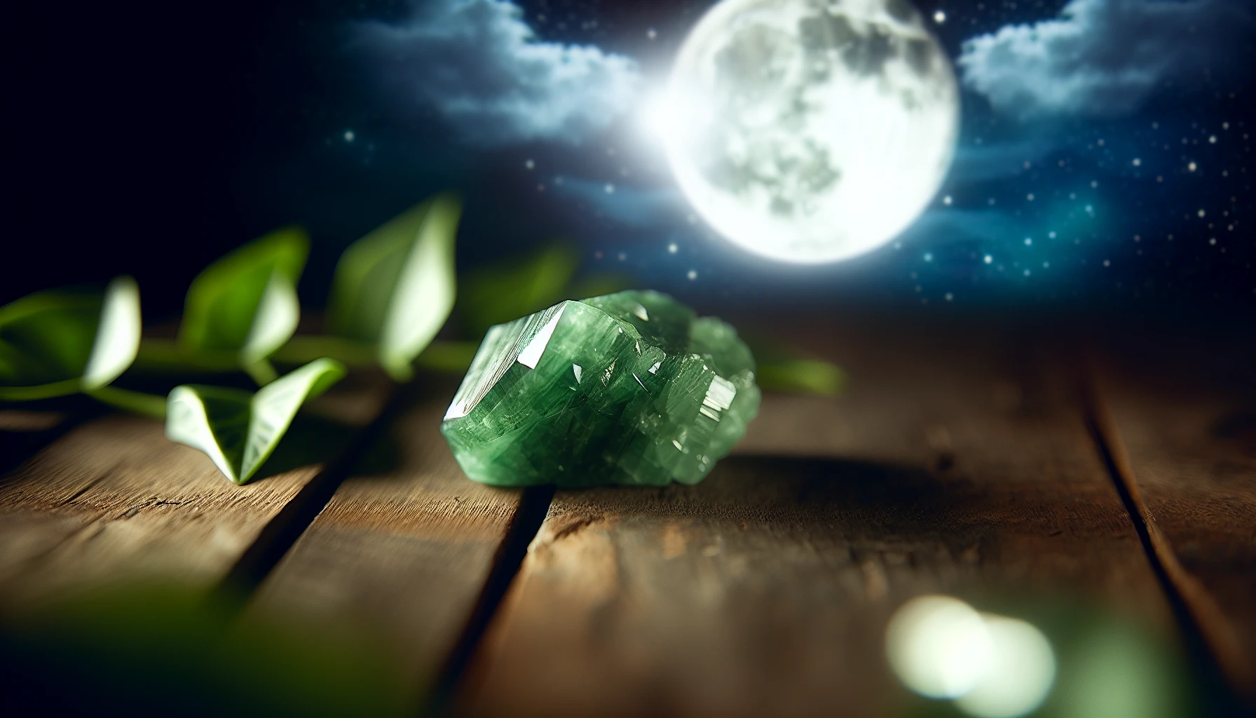 Green aventurine crystal in moonlight