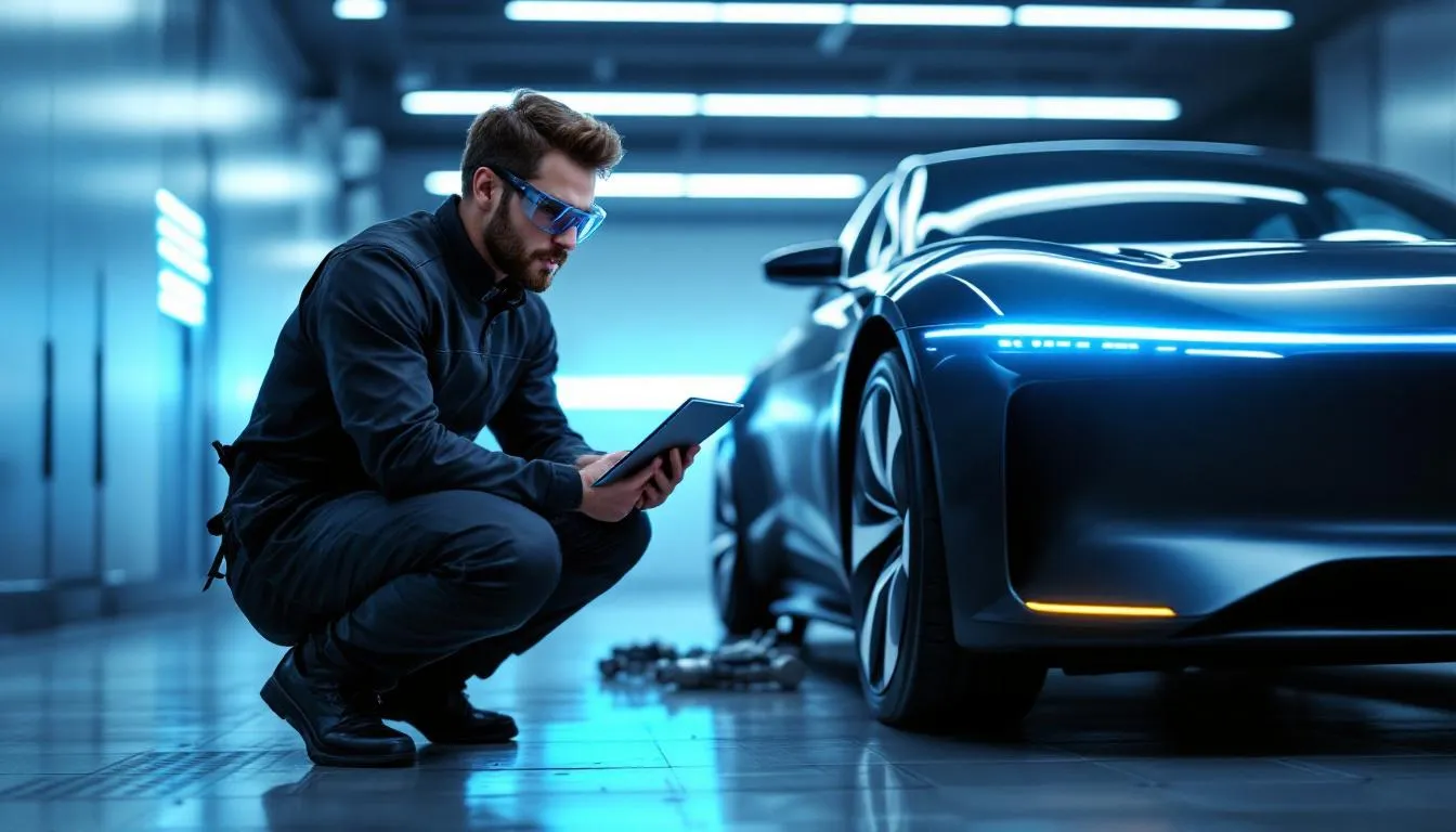 Ein Mechaniker, der an einem Fahrzeug arbeitet, um einen RPA-Systemfehler zu beheben.