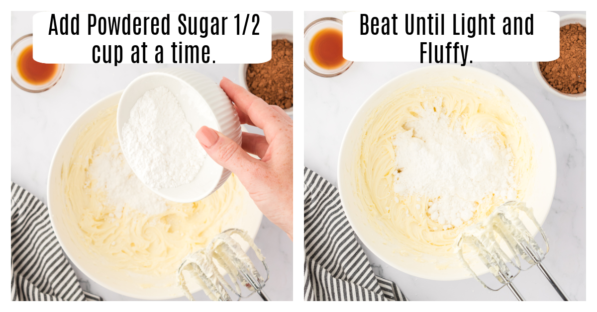 powdered sugar added to beaten butter