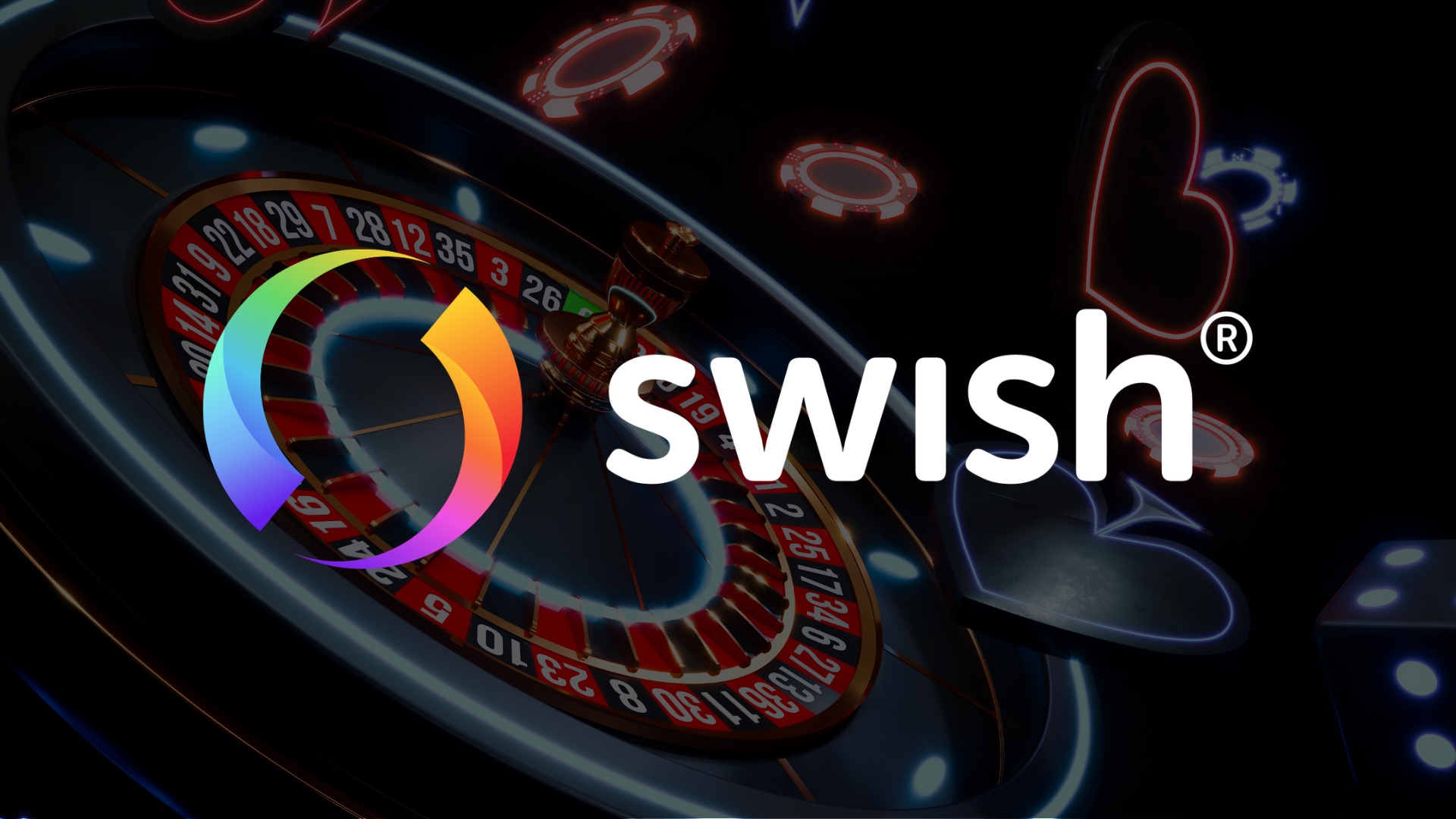 Swish som betalningsmetod på online casino med roulette och casinobrickor i bakgrunden.