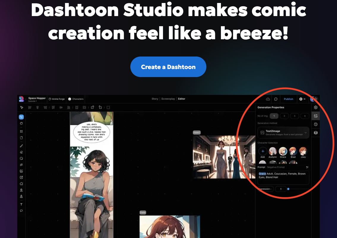 Art style. Dashtoon studio. Ai powered tool designed.