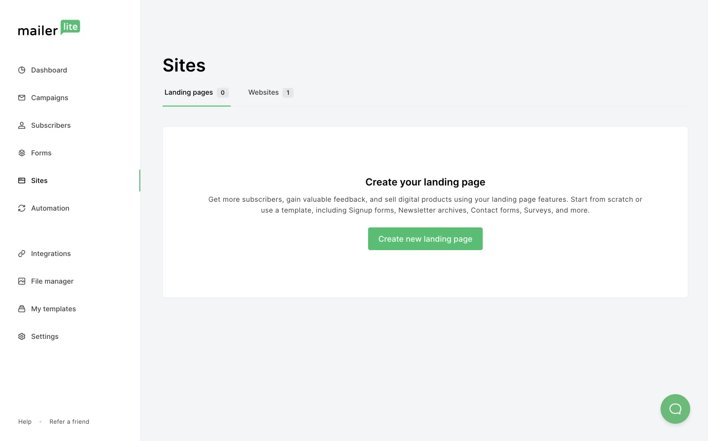 mailerlite landing page