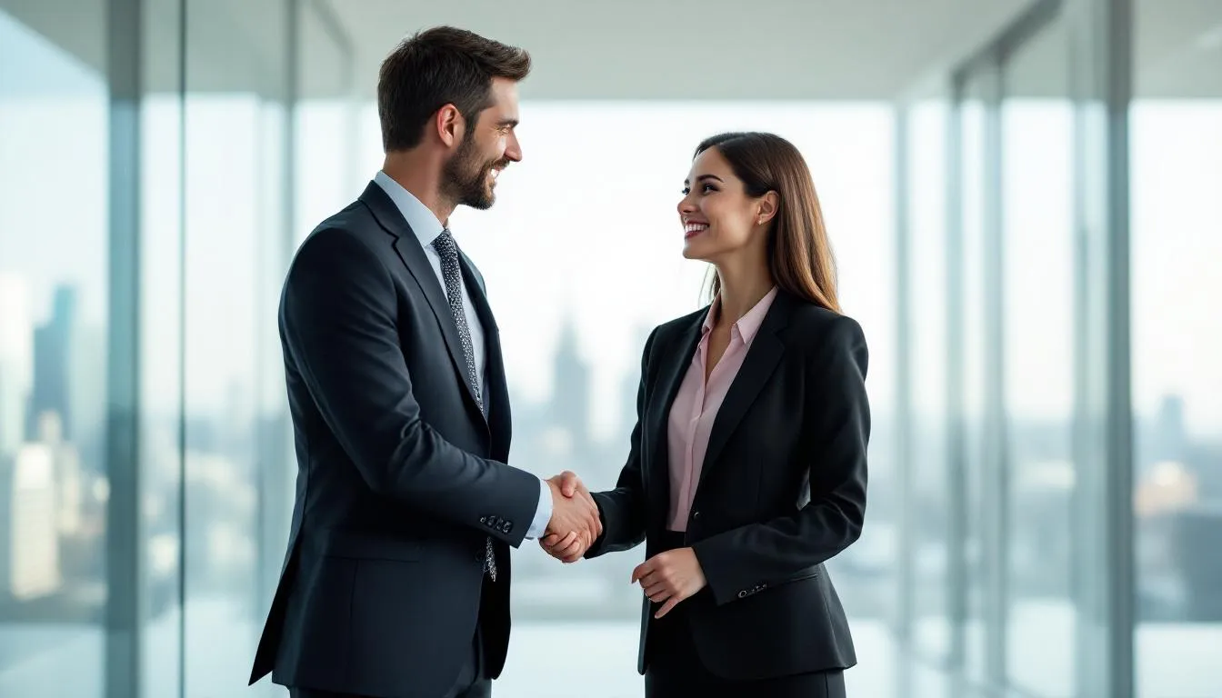 A handshake between a buyer and seller finalizing a business deal.