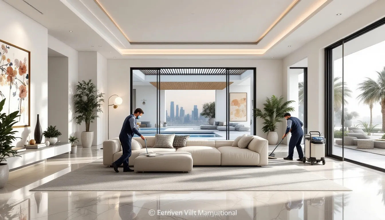 A spacious villa in Dubai undergoing deep cleaning services.