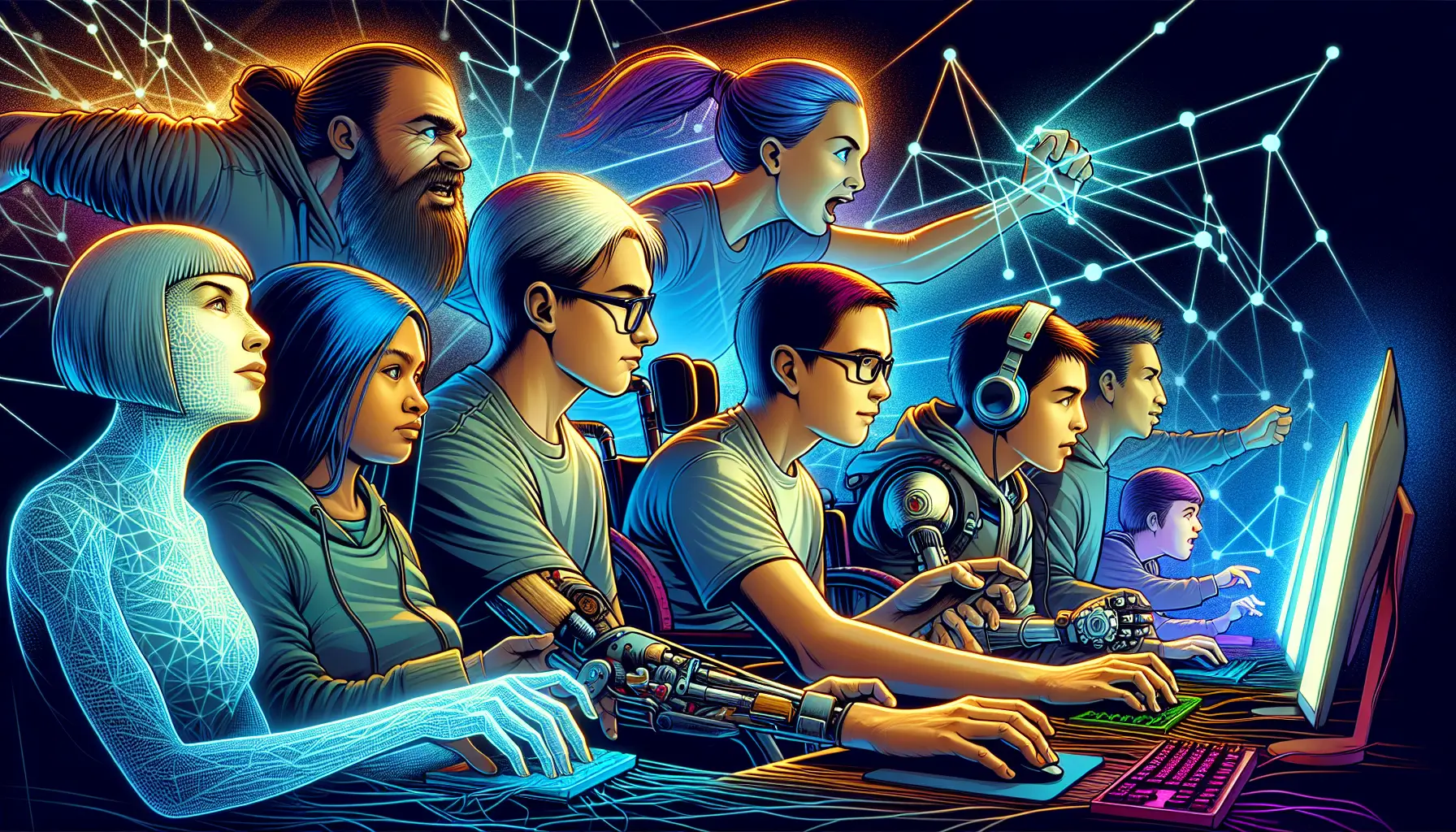 Illustration of gamers playing a web3 game
