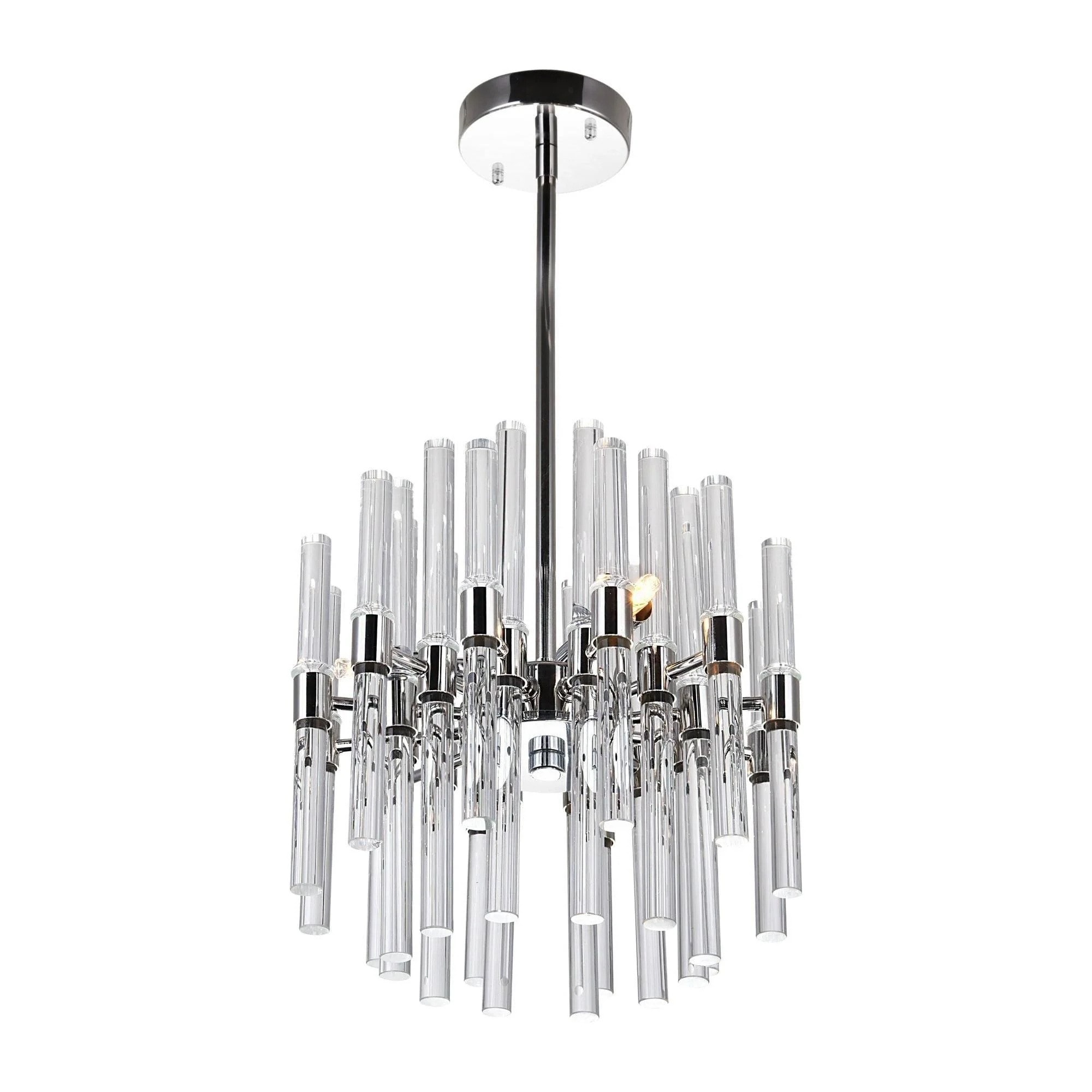 Vice Chandelier by Eurofase: A modern crystal chandelier featuring chrome arms adorned with sparkling crystal accents, creating a luxurious and elegant design.