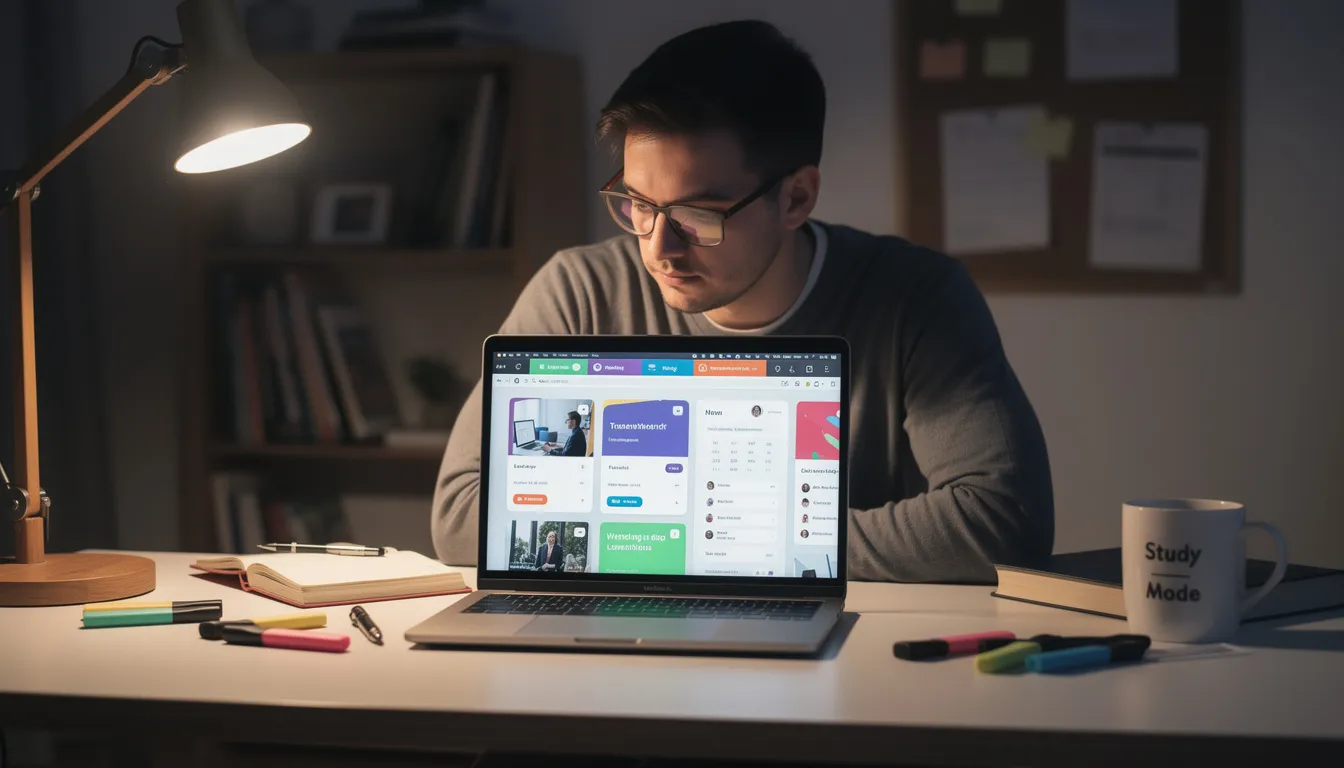 A person is studying at a laptop, surrounded by multiple browser tabs displaying various online learning platforms focused on digital marketing certification courses. The image highlights the pursuit of digital marketing skills and expertise essential for a competitive job market.