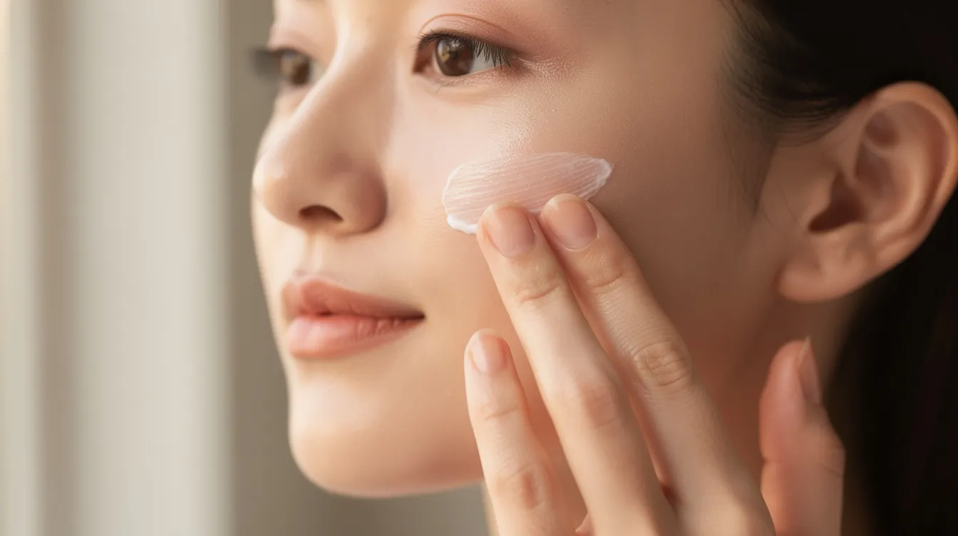 A person gently applying soothing skincare products to calm skin using soft patting motions to maintain a healthy skin barrier and hydration.