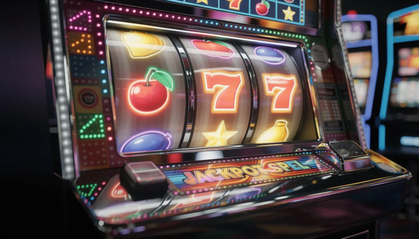 En färgglad spelmaskin med snurrande hjul och lysande symboler, som erbjuder en spännande gaming experience med möjligheter till free spins och bonusar. Denna slot är designad för att ge spelare en underhållande och vinstgivande upplevelse.