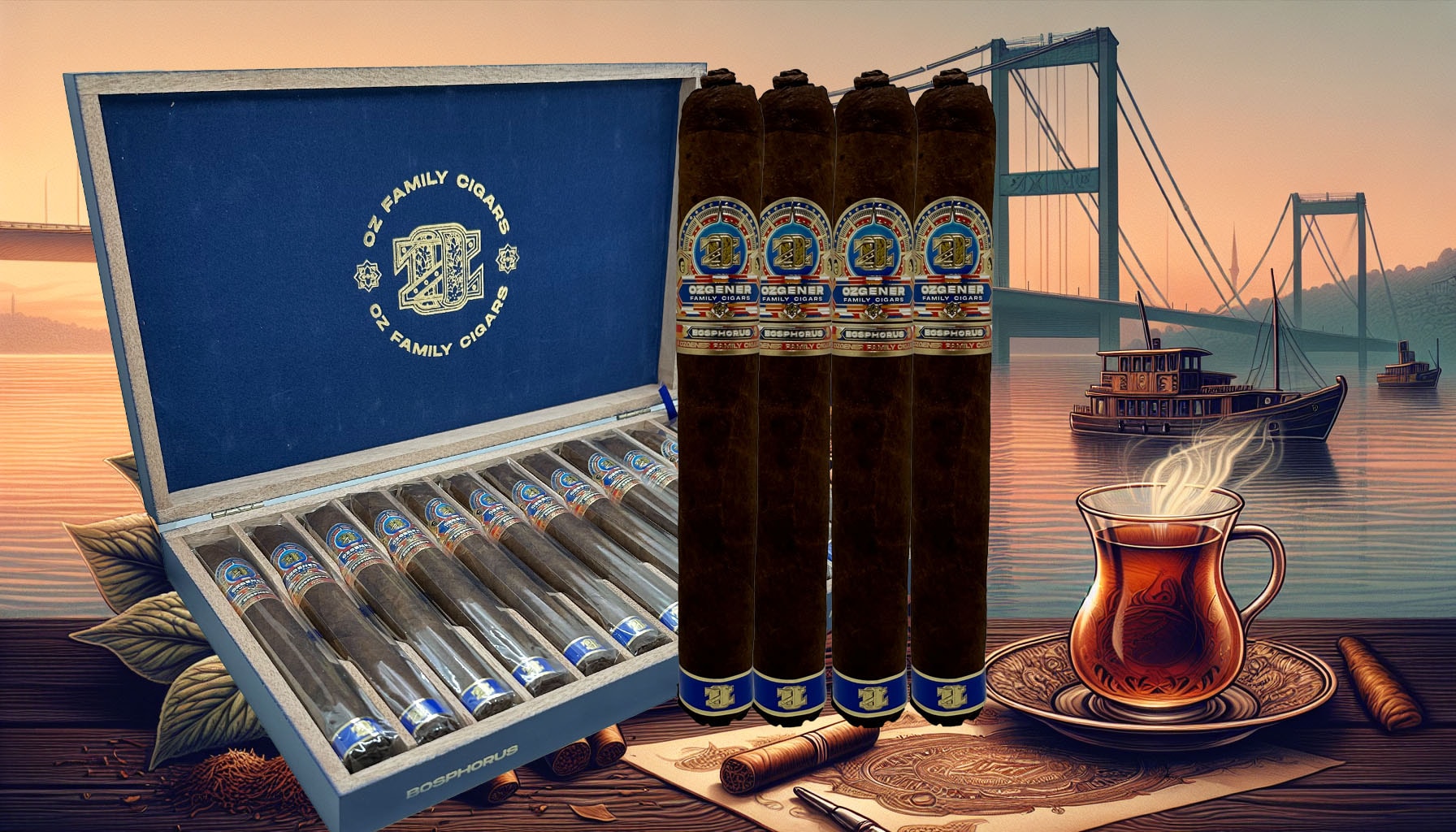 An artistic representation of the legacy of the Bosphorus cigar brand, featuring the Ozgener family.