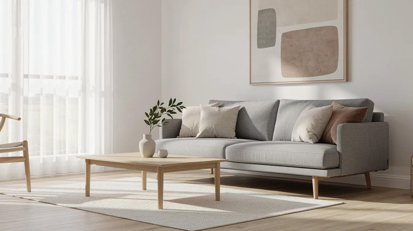 A modern Australian living room showcases a sleek grey sofa bed with wooden legs, accented by plush neutral cushions, offering both style and comfort for everyday use. This multifunctional furniture piece serves as a comfortable sofa by day and transforms into a queen bed for overnight guests at night, making it ideal for small spaces and guest rooms.