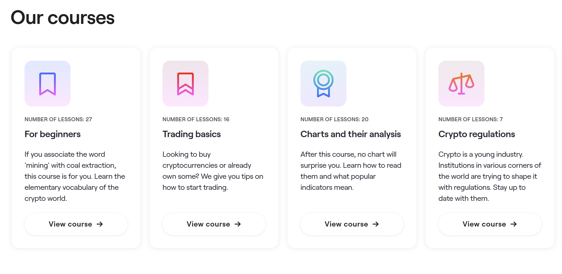 Some of the lessons available via Zondacrypto Academy.