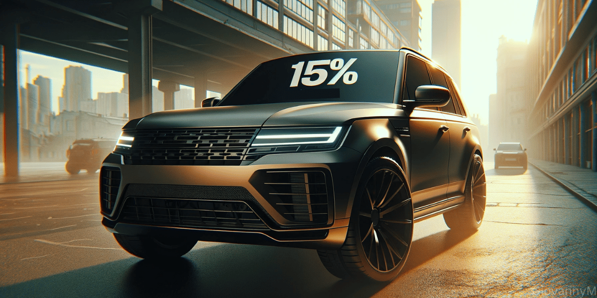 15% tint film on windows for vehicle. Heat reduction and added privacy.