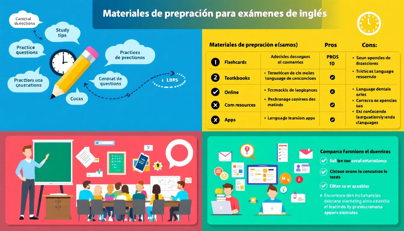 Materiales de preparación para exámenes de inglés.