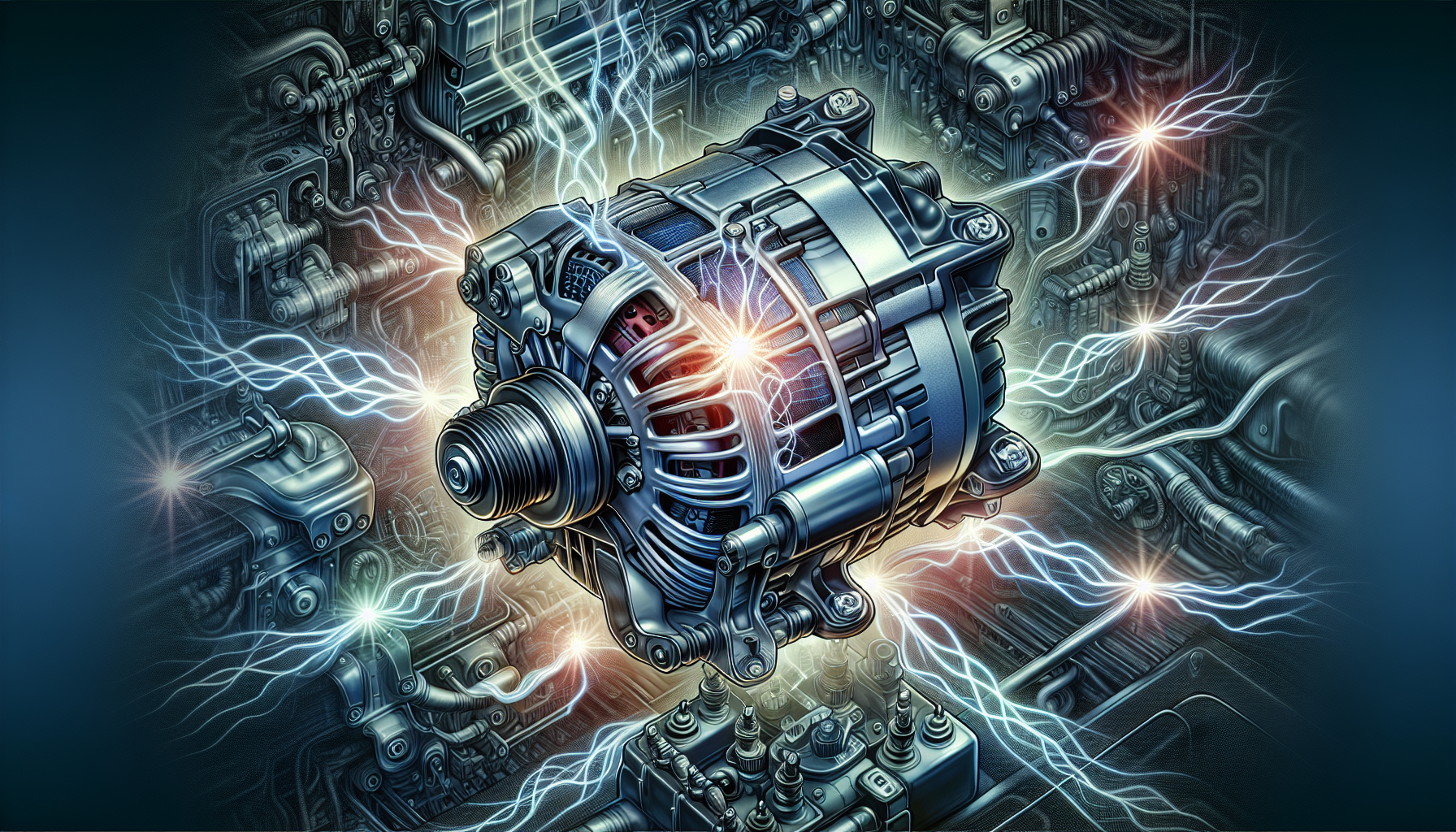 Illustration of a car's electrical components with a voltage regulator