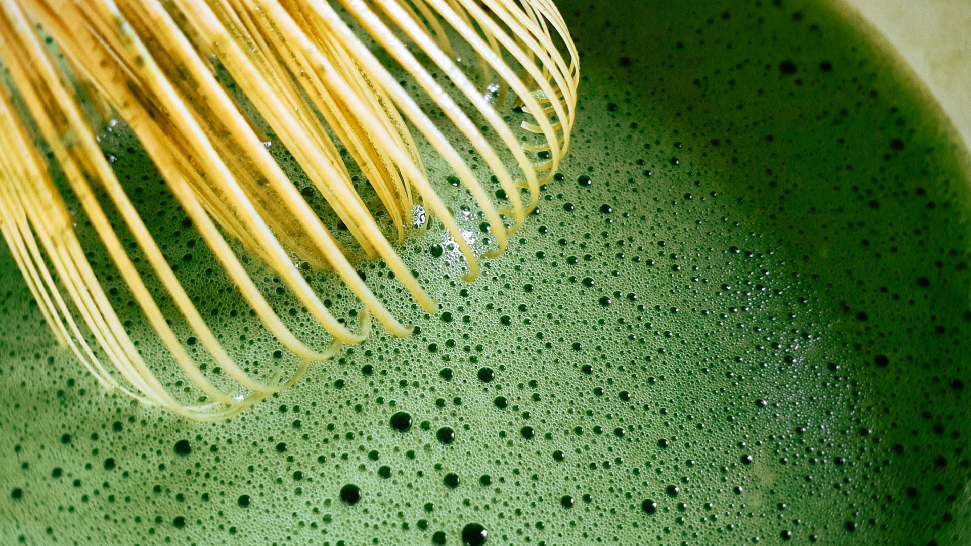 Traditional matcha is made with a bamboo matcha whisk.