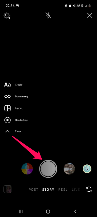 Tap on Camera icon in left corner of your camera screen 