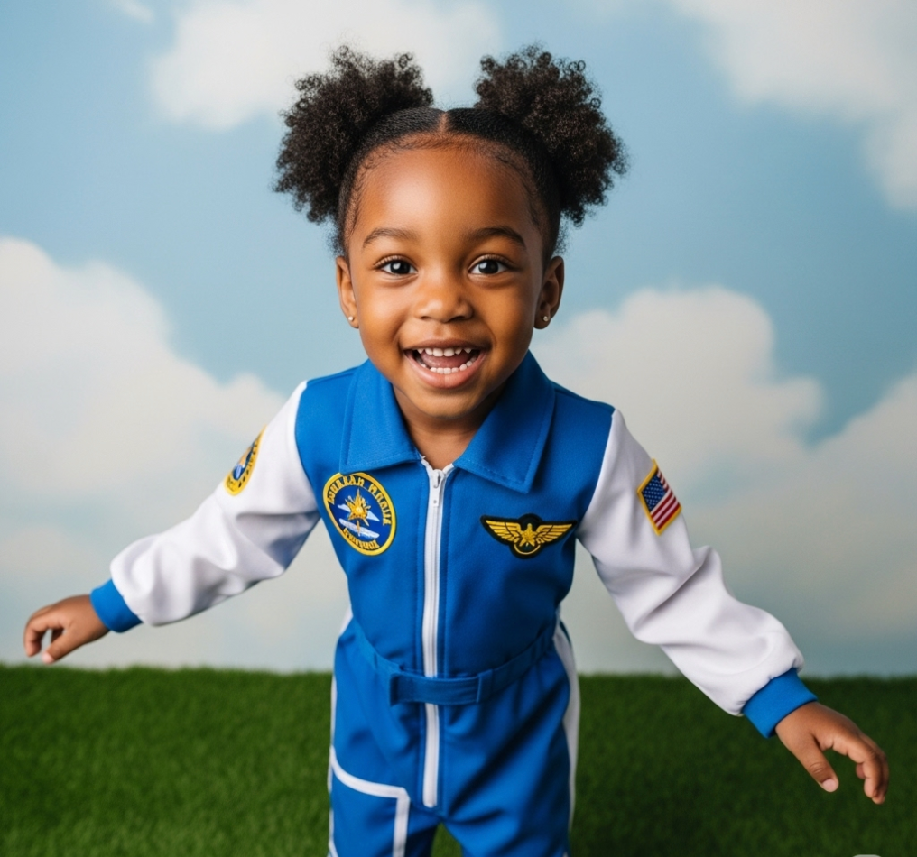 Enter the danger zoen in this pint size suit perfect to navigate the skies. Includes pocket which toddler and children adore