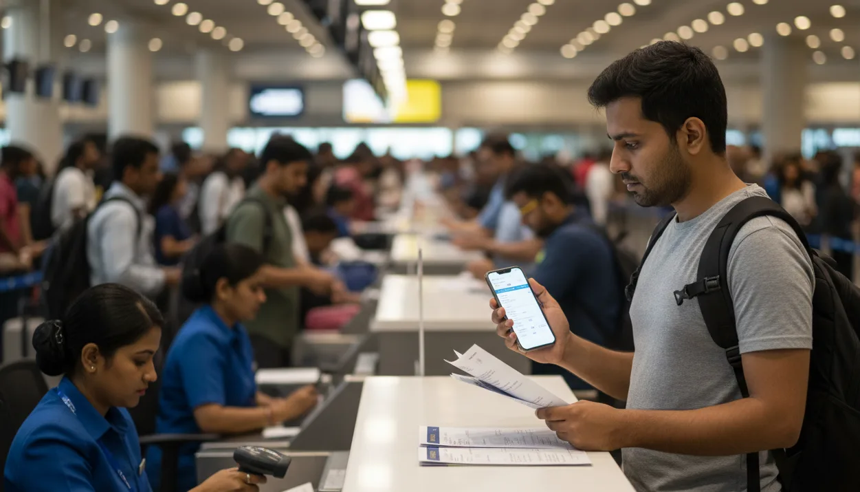 Indian travelers preparing dummy ticket for UAE visa on arrival at airport