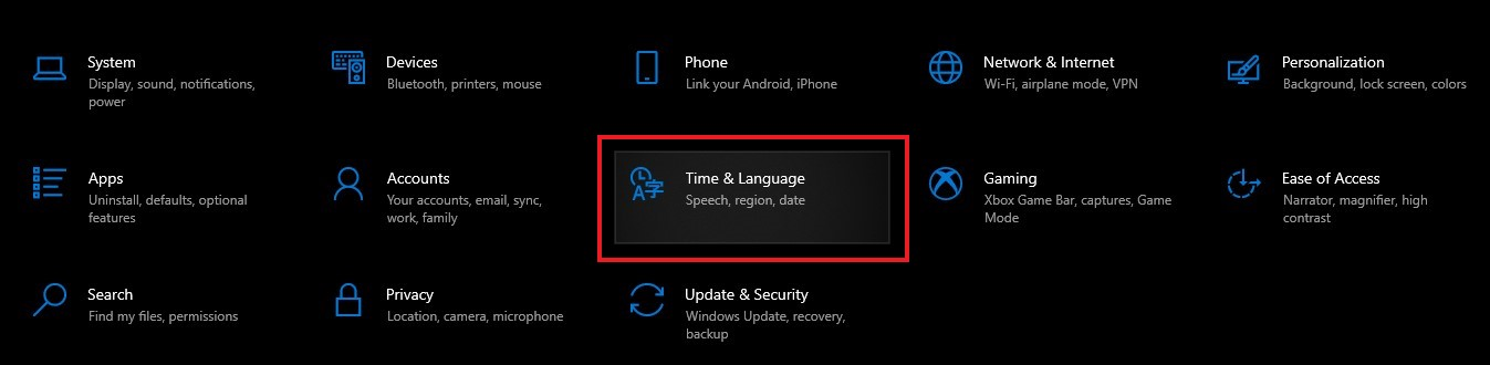 Click Time and Language Setting.