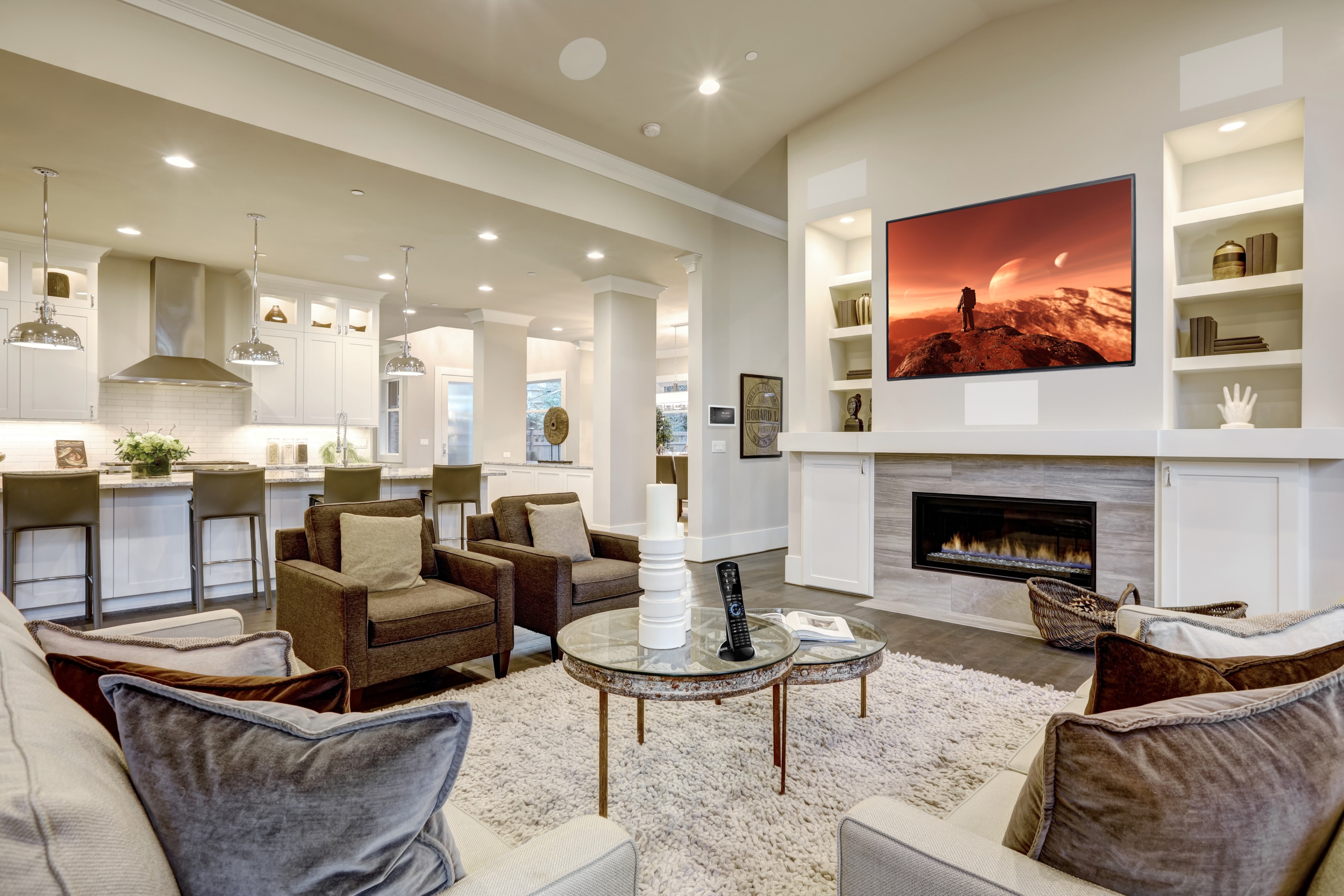 Key components of a smart home AV setup including smart TVs and speakers.