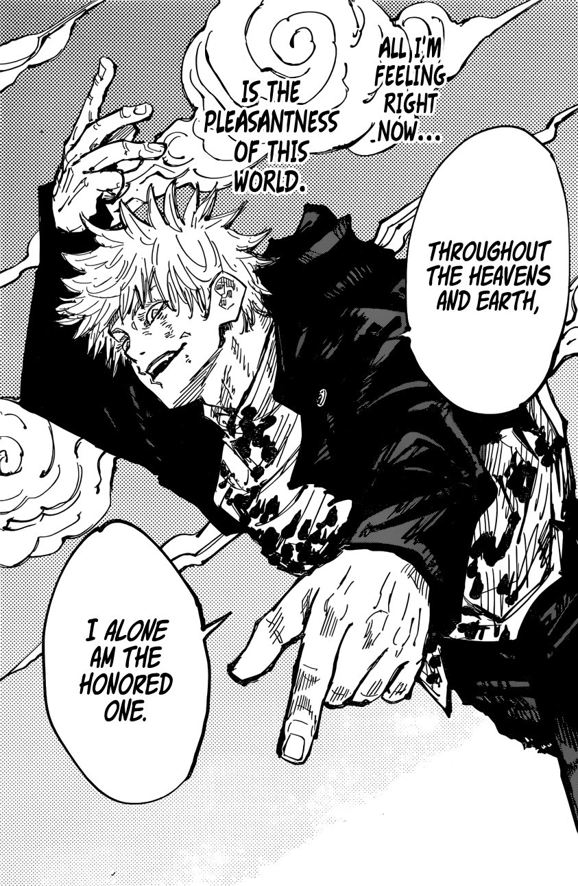 Gojo saying he is the strongest in the world with a thrill on his face from jujutsu kaisen