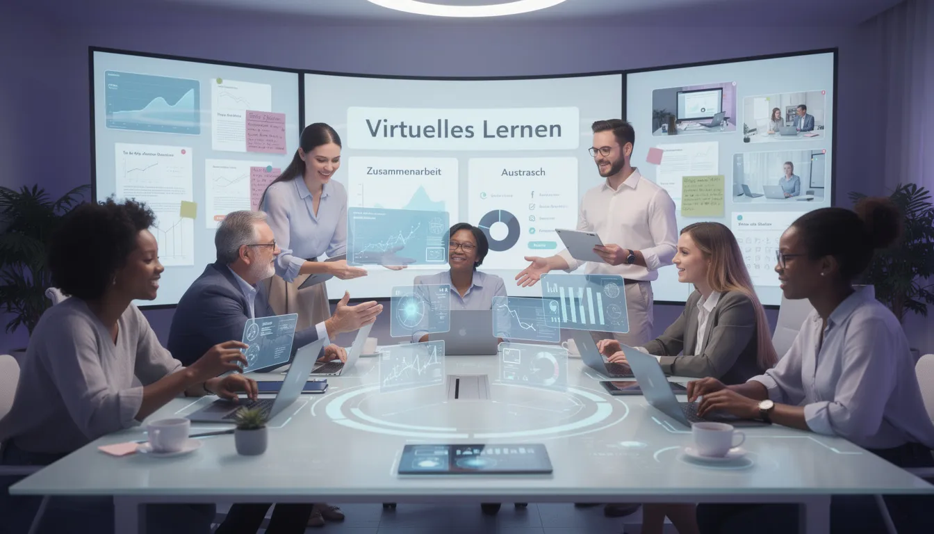 Eine Gruppe von Menschen arbeitet in einer virtuellen Lernumgebung zusammen, während sie sich über verschiedene Themen austauschen. Diese Online-Akademie bietet hochwertige Online-Kurse und unterstützt die Mitglieder durch den Austausch in einer aktiven Online-Community.