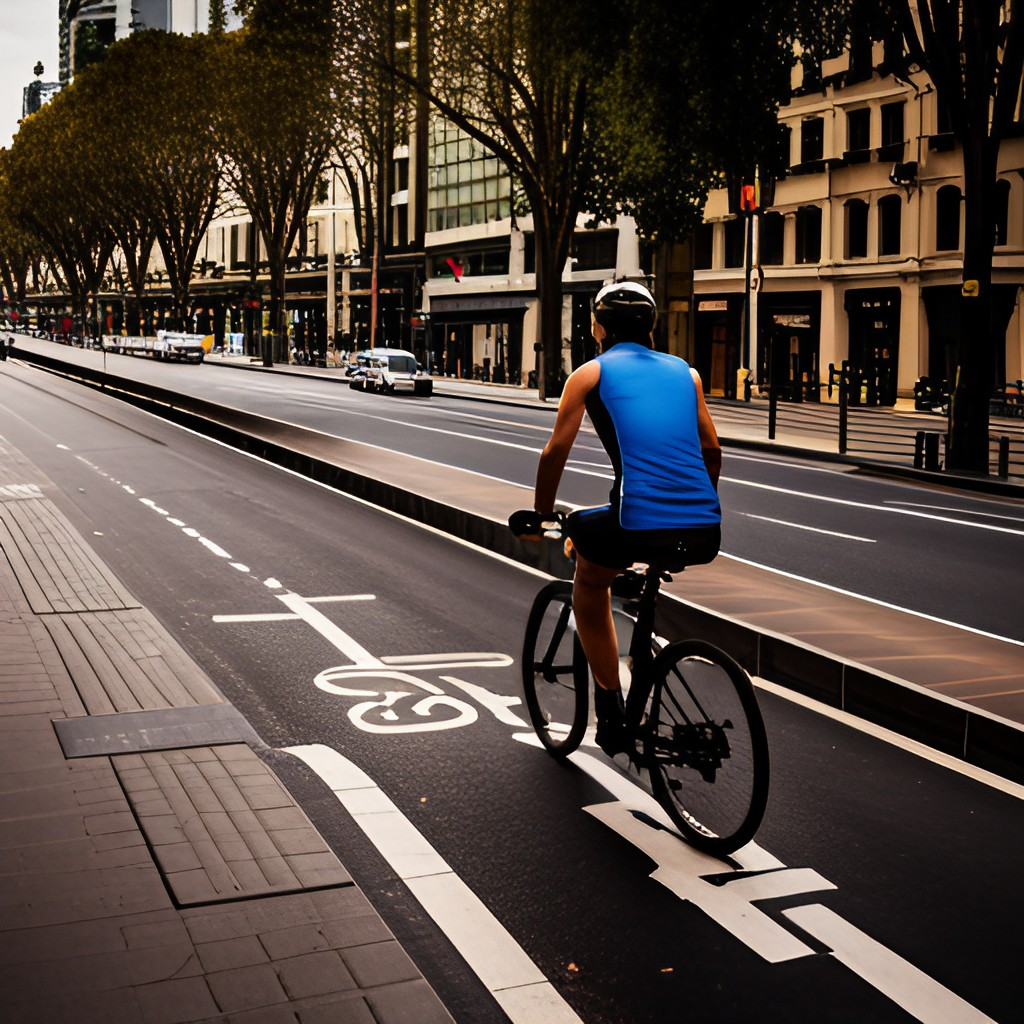A cyclist riding on a bike lane in Melbourne
