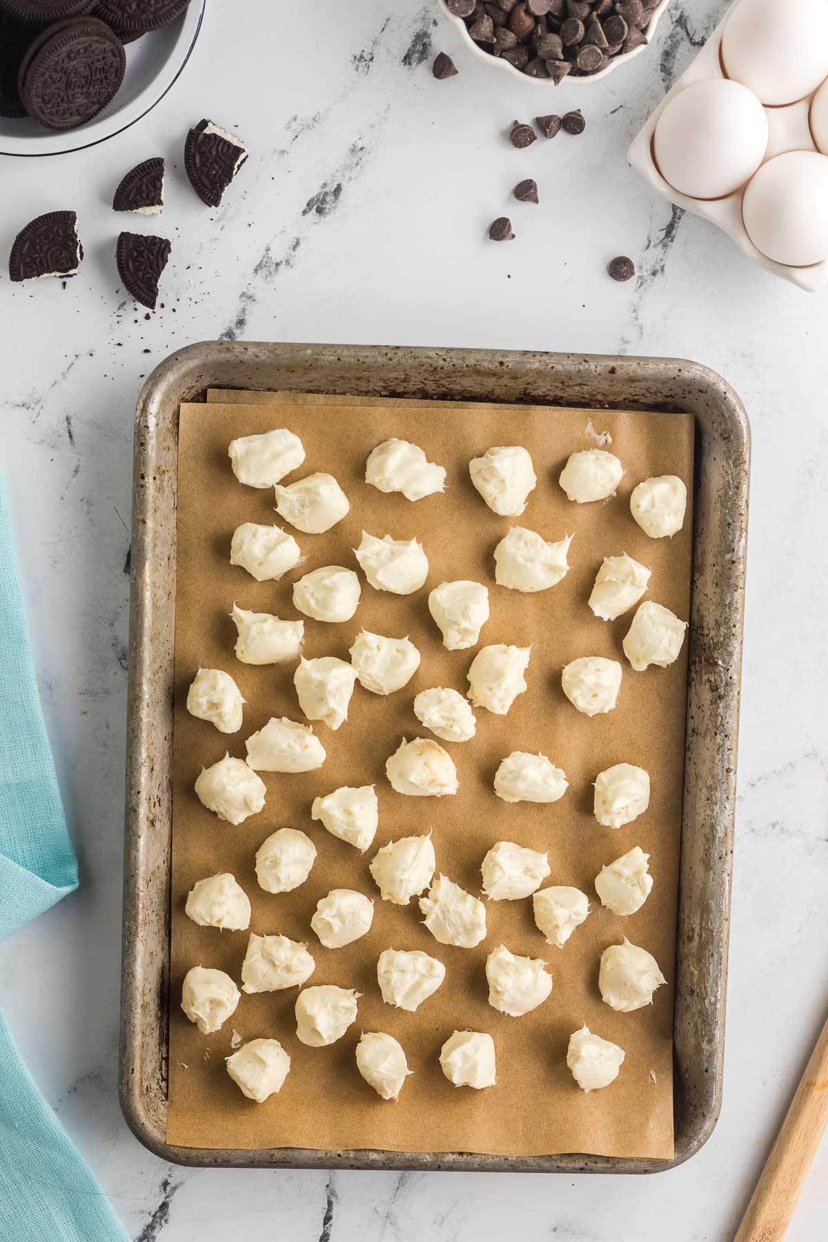 cheesecake centers on parchment lined cookie sheet