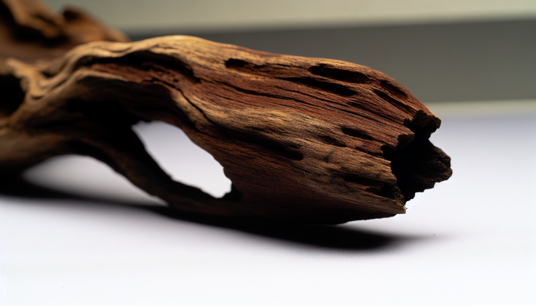 Close-up of Malaysian driftwood showcasing its rich coloration and texture